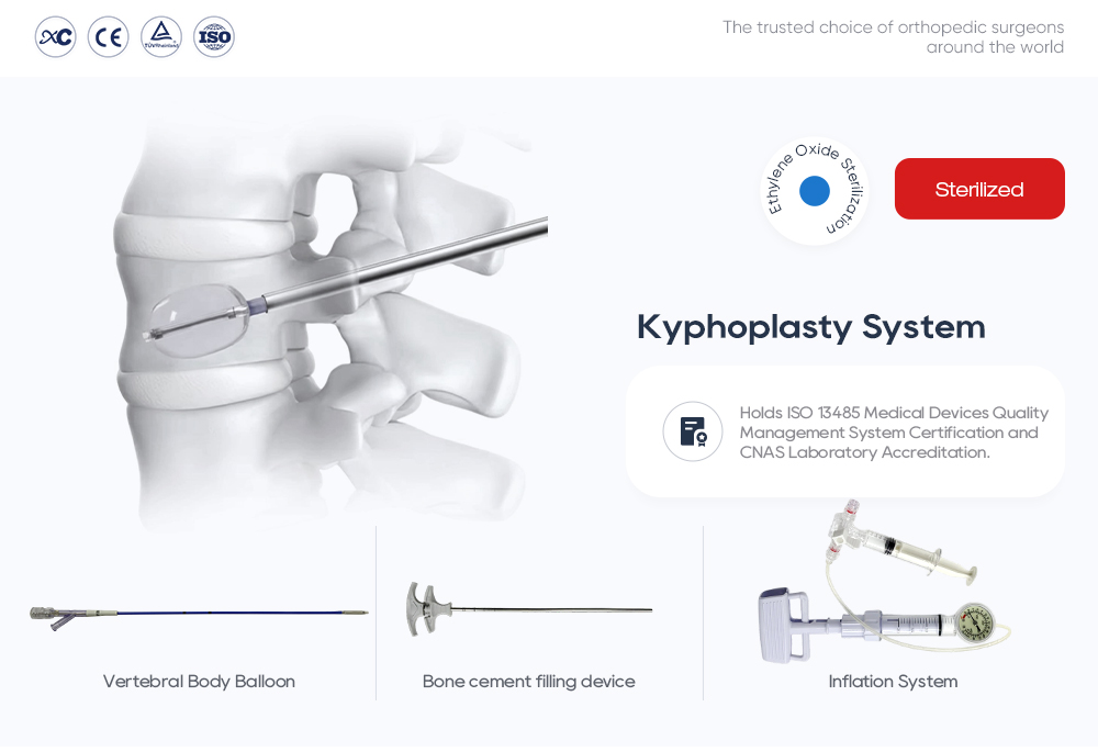 Sterilized Kyphoplasty System with Vertebral Body Balloon and Bone Cement Device for Spine Surgery