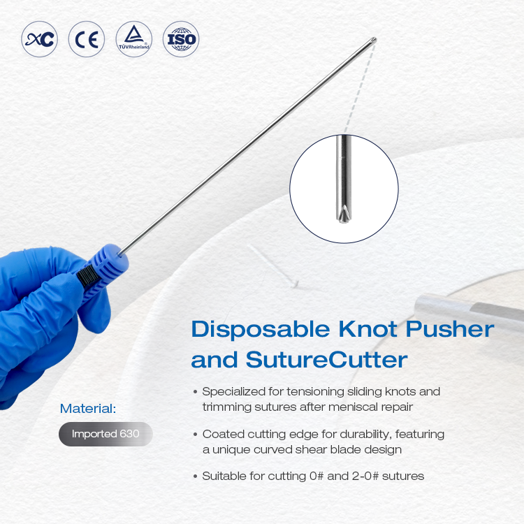 Disposable Knot Pusher and Suture Cutter | Arthroscopic Meniscal Repair Instrument