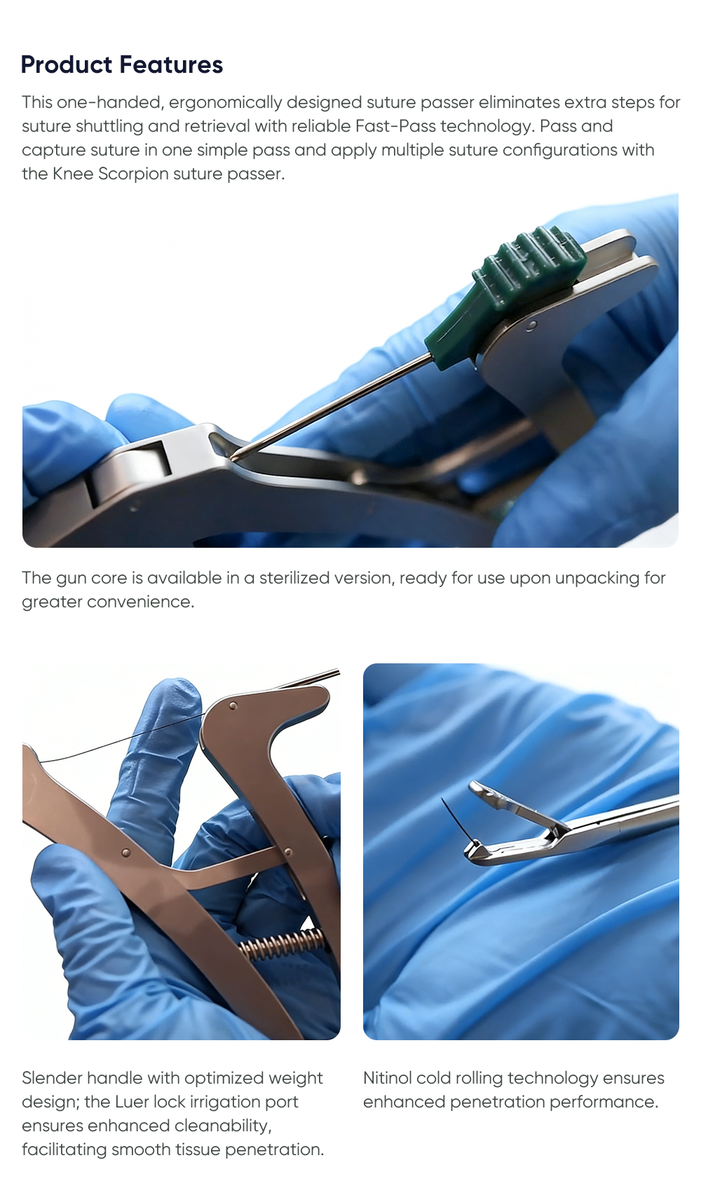Knee Suture Passer Instrument Set | Arthroscopic Meniscus Repair Tool | XC Medico