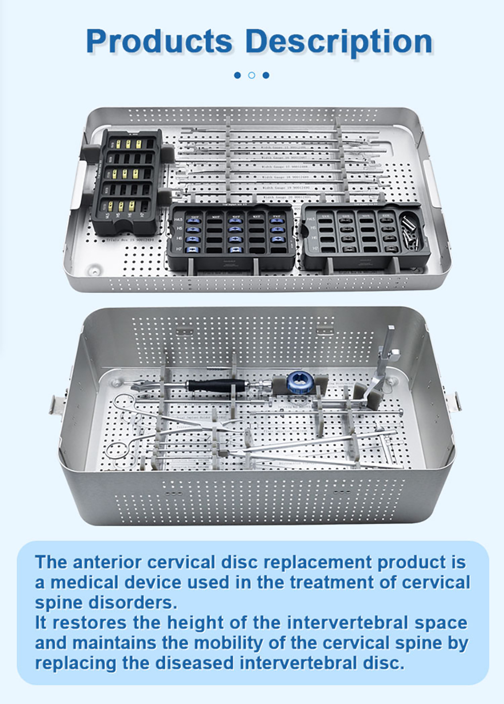 Artificial Cervical Disc Instrument Set | Total Disc Replacement (TDR) Kit | XC Medico