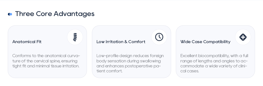 Avantages ya moboko ya plaque cervicale ant&eacute;rieure: Fit anatomique, design ya profil bas, mpe compatibilit&eacute; ya large