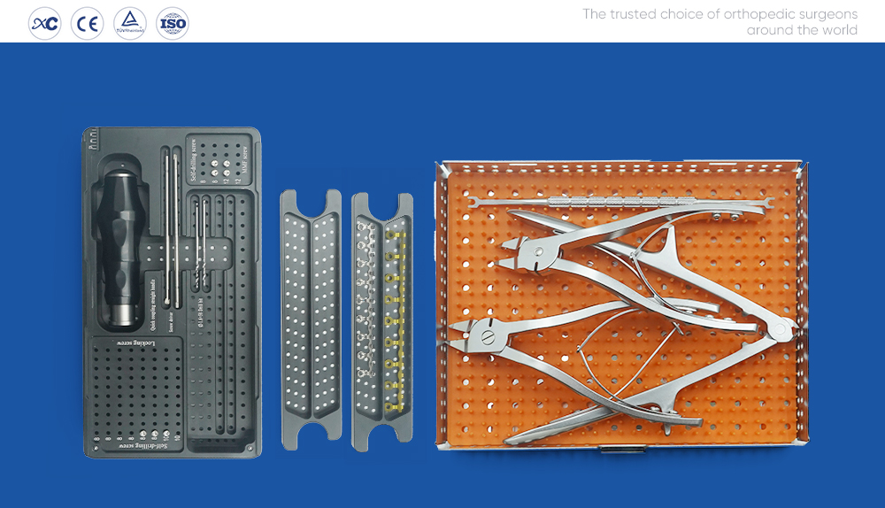 Hybrid intermaxillary fixation instruments with screw tray, hybrid IMF titanium plates and plate bending pliers