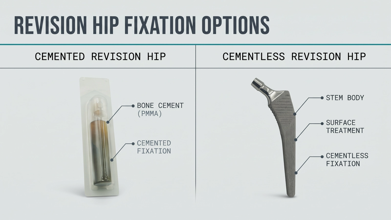 Cemented and cementless revision hip stem options