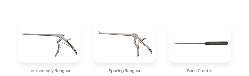 Instrumento Quir&uacute;rgico columna vertebral rehegua ojoaj&uacute;va: Curette de hueso, Rongeurs Spurling, Rongeur Laminectom&iacute;a rehegua