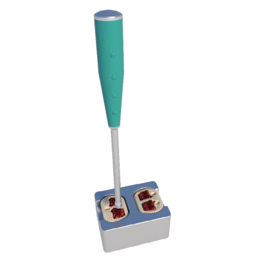ALIF cage attached to implant holder and packing block