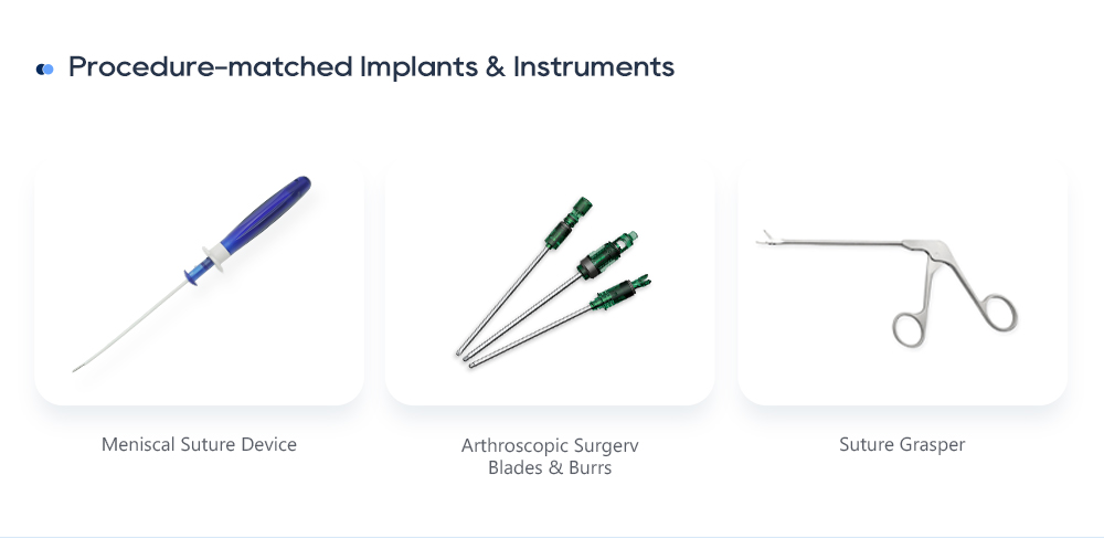 Arthroscopic instruments matched to suture anchor repair: meniscal suture device, blades and burrs, suture grasper
