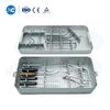 Knee surgery instrument set with two stainless steel sterilization trays