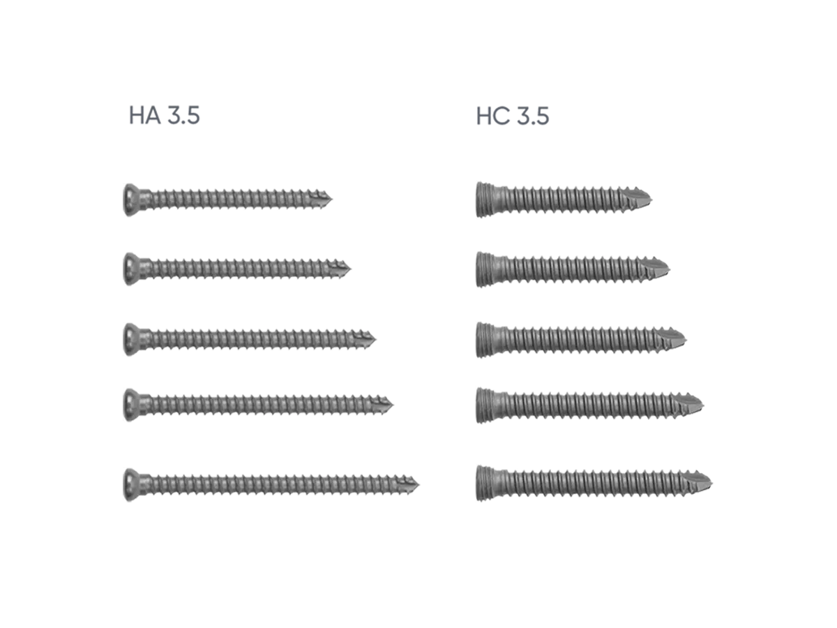 HA 3.5 cortical and HC 3.5 locking screws in multiple lengths