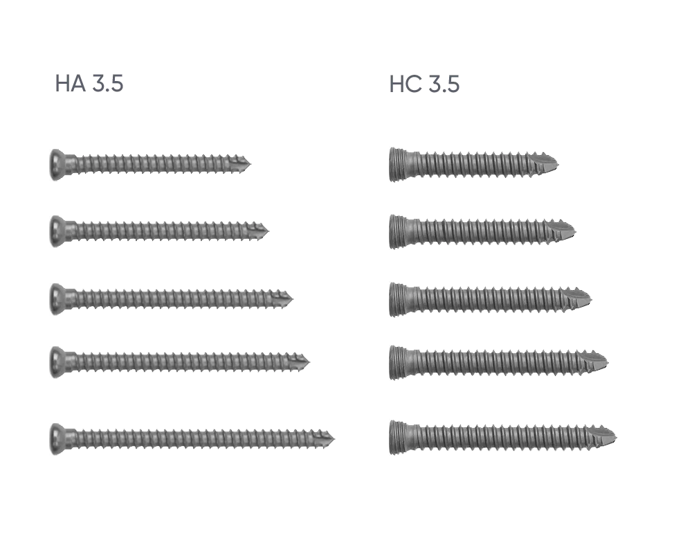 HA 3.5 cortical and HC 3.5 locking screws