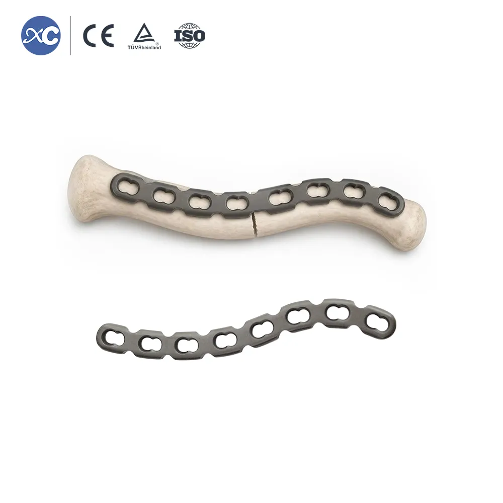 Close-up of S-clavicle locking plate threaded locking holes