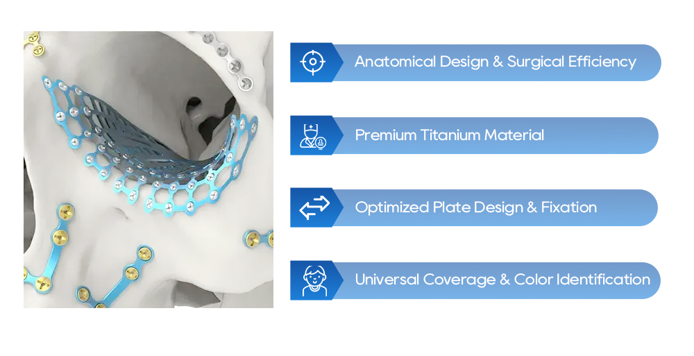 Maxillofacial fixation system surgical application with titanium plates and screws