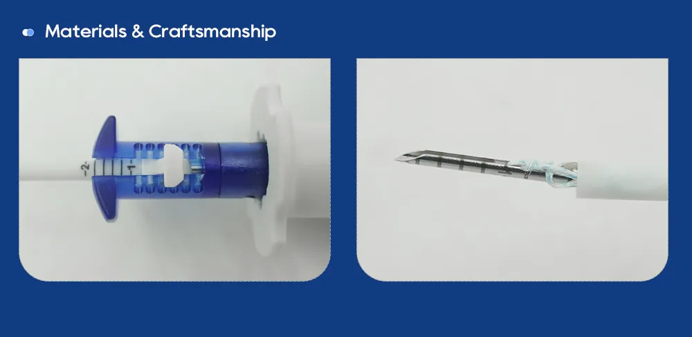 Graduated depth-limiting cannula and stainless steel needle with PEEK implant and polyethylene suture