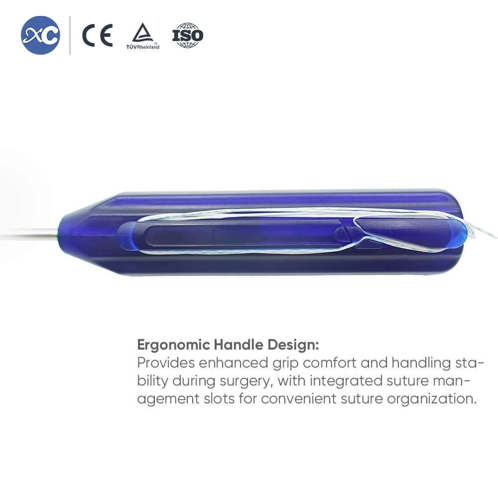 Ergonomic suture anchor inserter handle with suture management slots