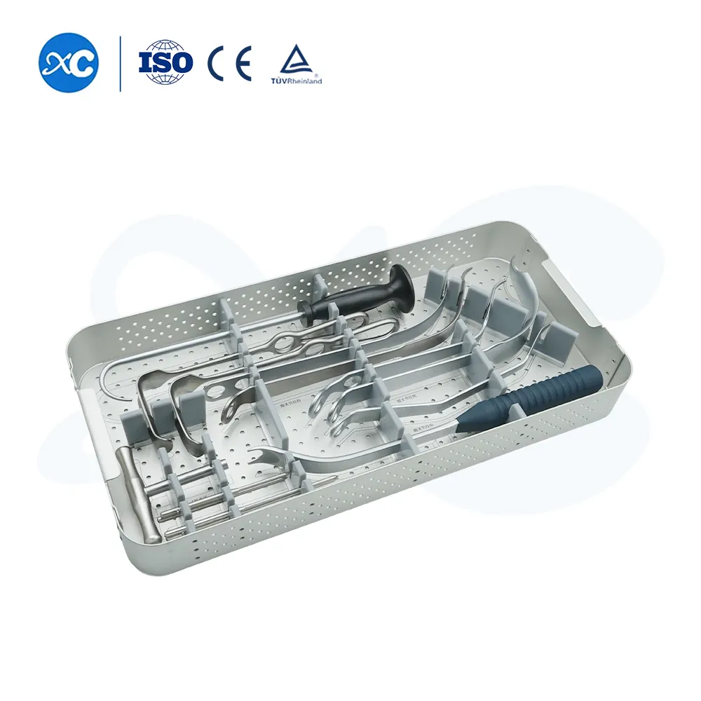 Large hip retractors and bone levers in upper instrument tray