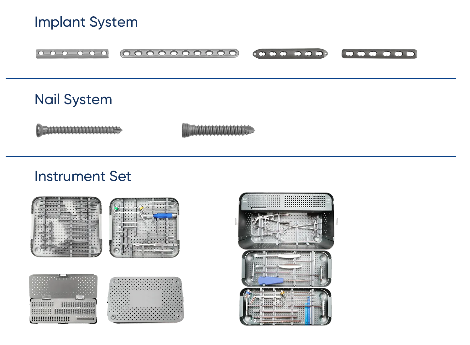 Radius and ulna shaft fixation system with plates, screws and instrument sets