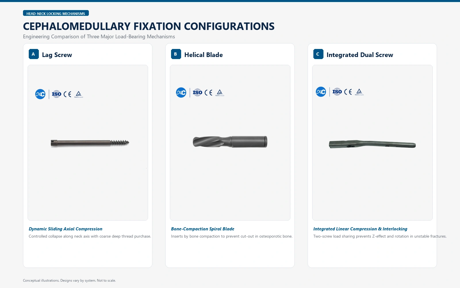 Comparison of lag screw, helical blade and integrated dual-screw cephalomedullary nail configurations