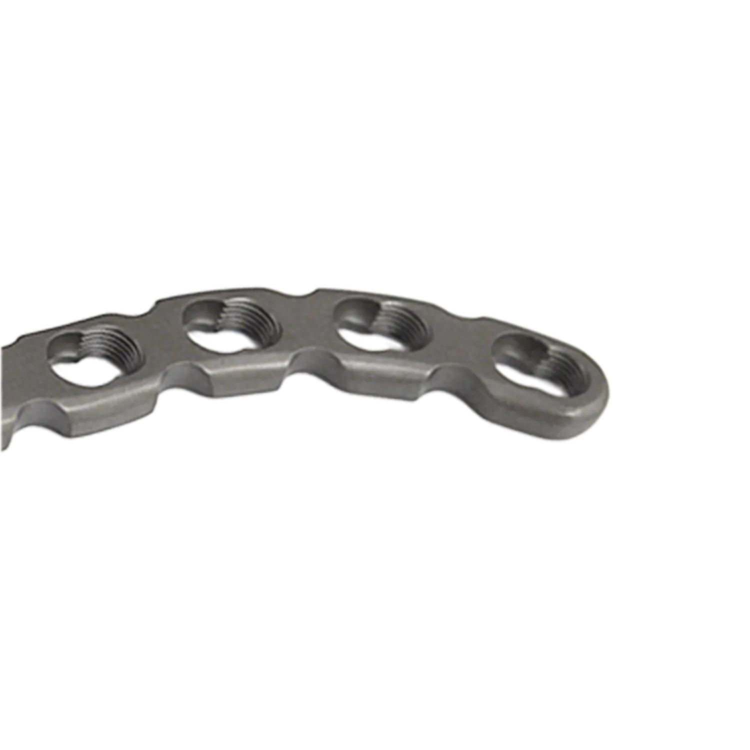 Close-up of S-clavicle locking plate threaded locking holes