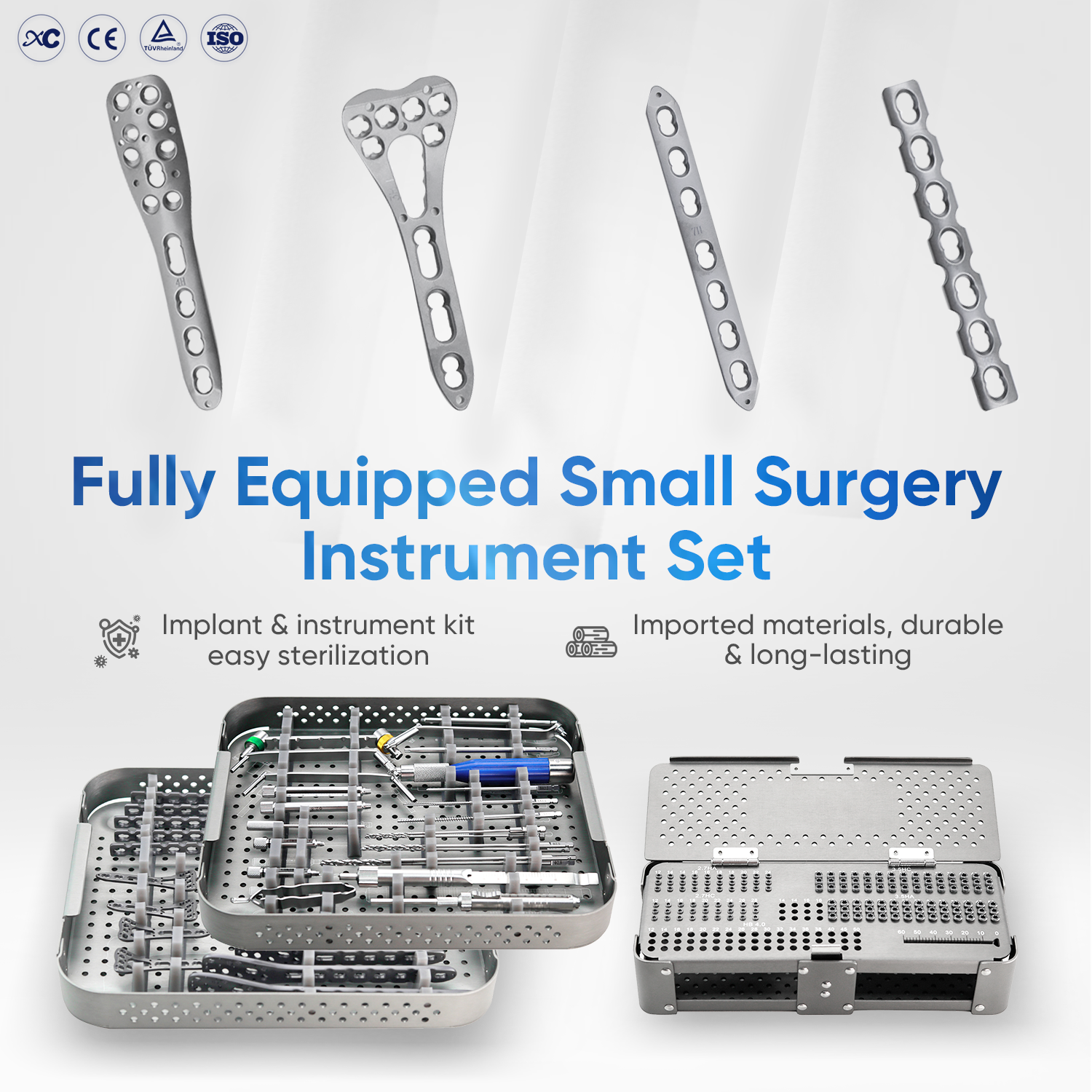 Complete trauma implant tray configuration for distributor supply programs