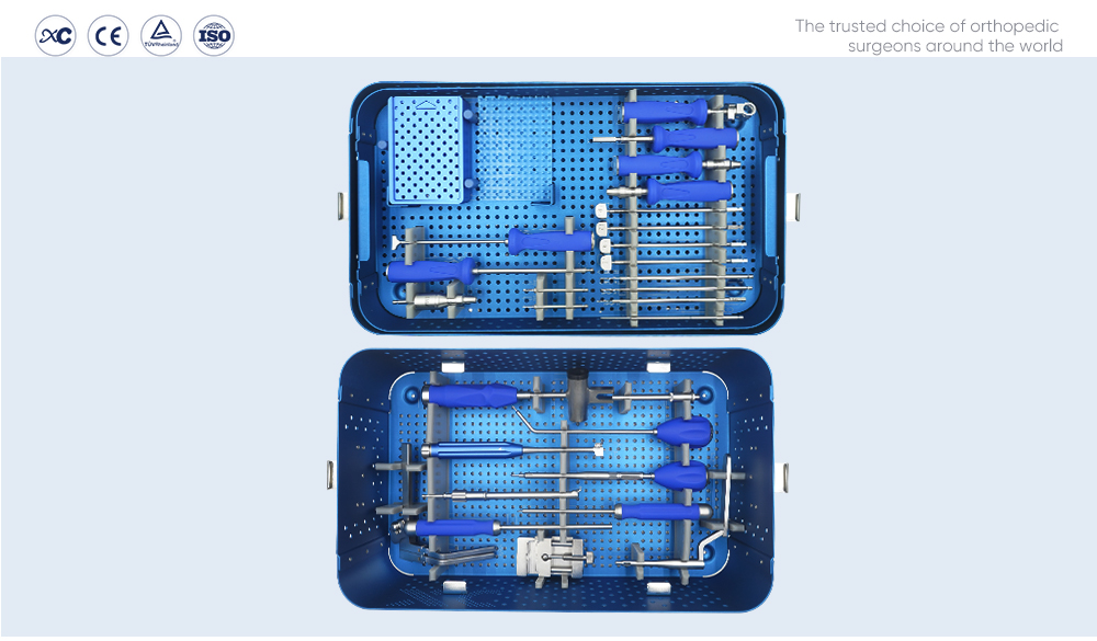 Zero profile cervical cage with 2 locking screws universal instrument set in double-layer sterilization trays