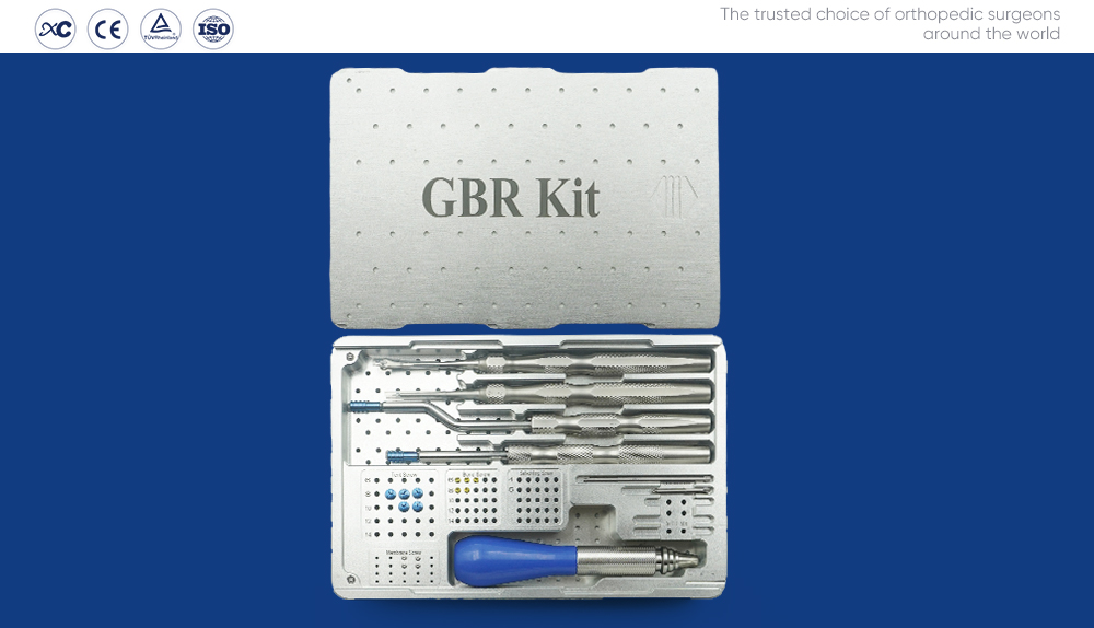 GBR kit guided bone regeneration instrument set with tent screws, bone screws and screwdriver in aluminum case