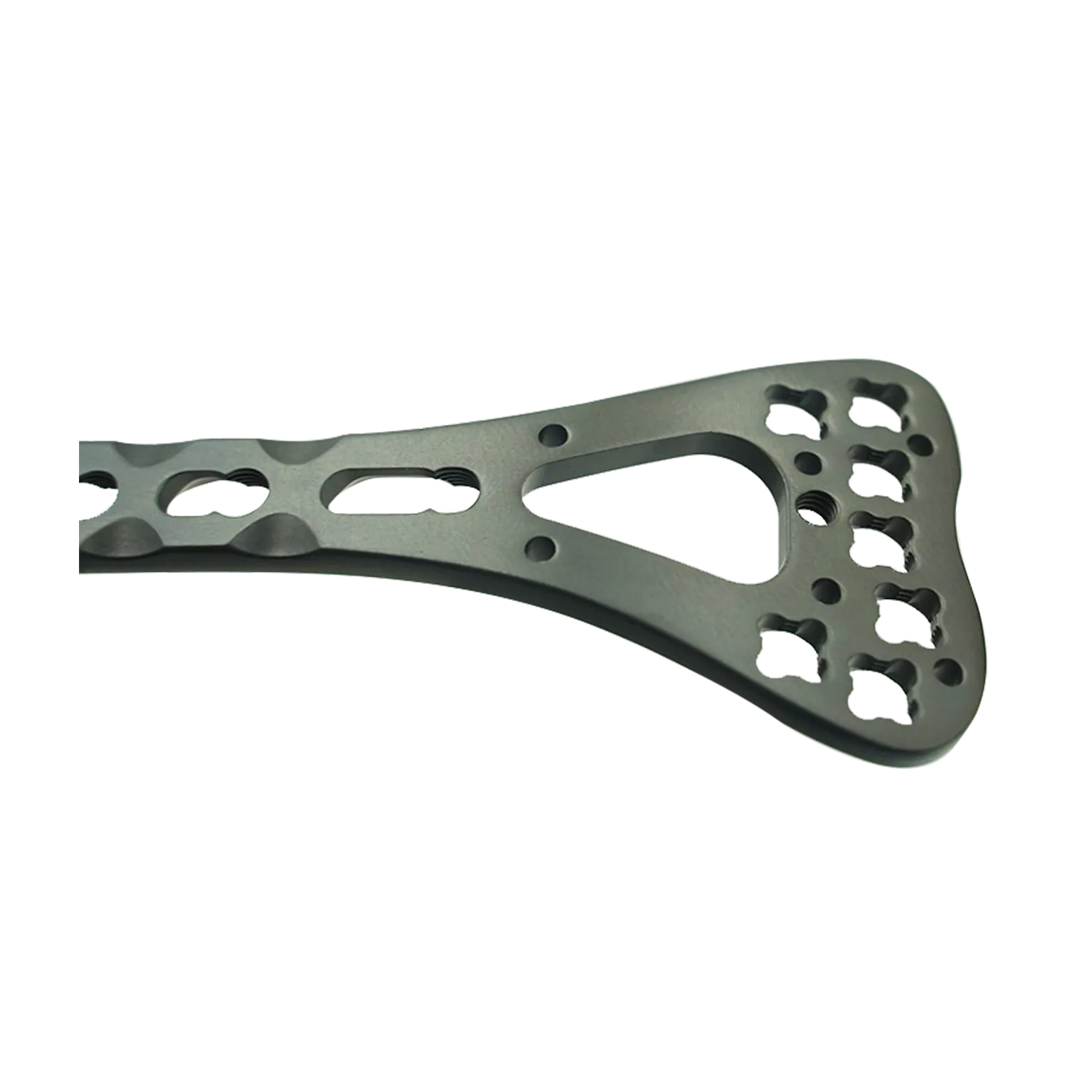 7-hole head of the distal radius locking plate, close-up of locking screw holes