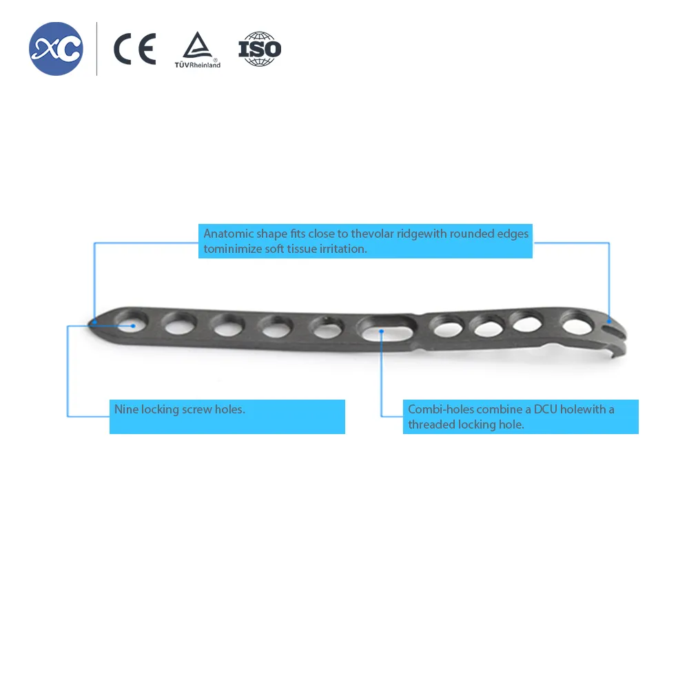 Close-up of ulnar styloid locking plate compression slot and locking holes