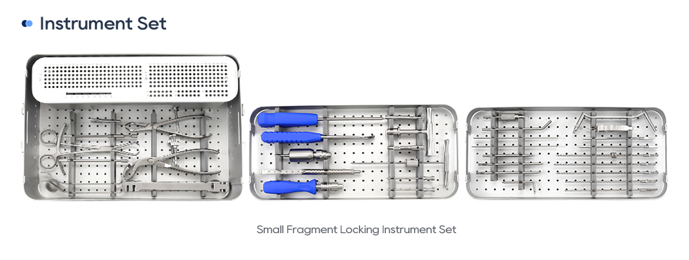 Troslojni set instrumenata za zaključavanje malih fragmenata u ladici za sterilizaciju