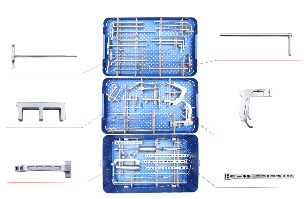 Femoral Reconstruction Instrument Details: Positioning Rod, Drill Sleeve, Distal Positioning Frame