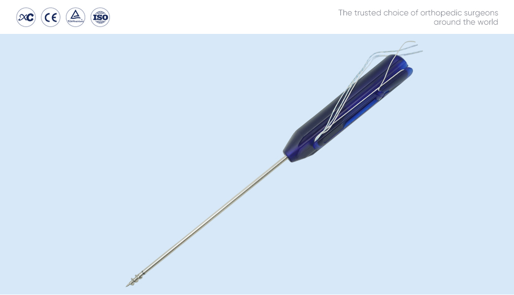 Non-absorbable titanium suture anchor with pre-loaded inserter and blue ergonomic handle