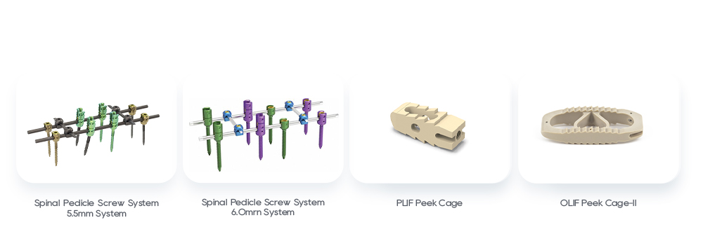 Ebikwatagana n’ebintu ebiteekebwa mu mugongo mu magumba: Enkola ya Pedicle Screw System, PEEK Cages