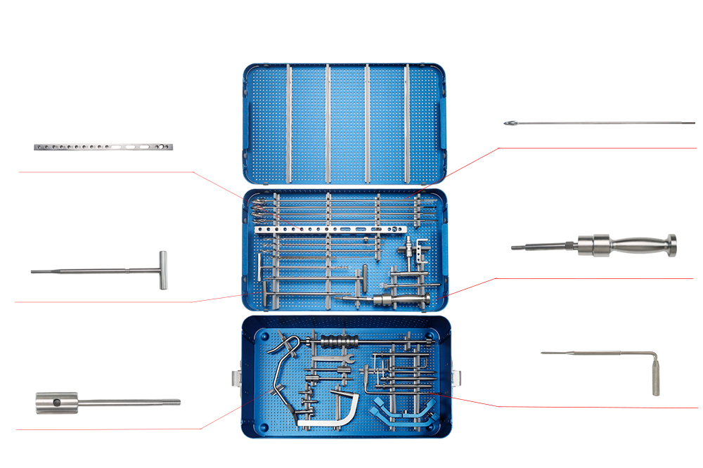 Tibial Intramedullary Nail Instrument Set Components: Reamer, Guide Rod, Location Forcep
