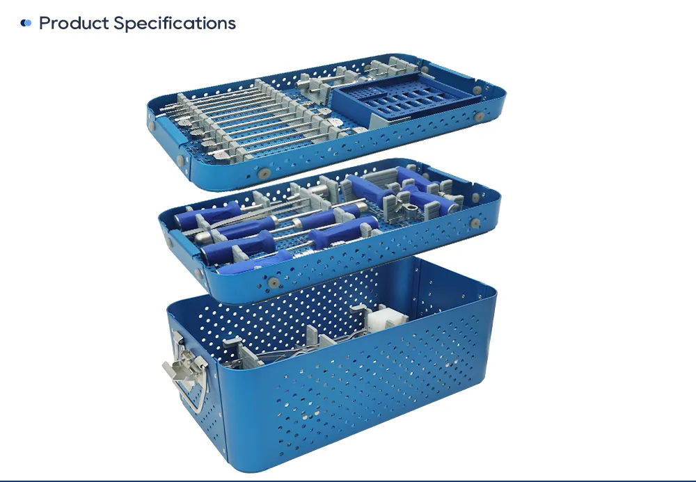 Three-tray spine instrument set for zero-profile PEEK cervical cage with locking screws