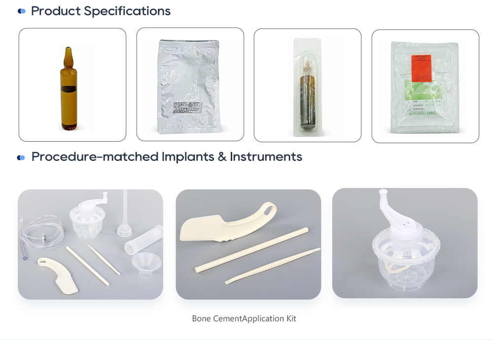 Antibiotic bone cement ampoule, foil powder pouch, blister pack, sterile outer pack and bone cement application kit