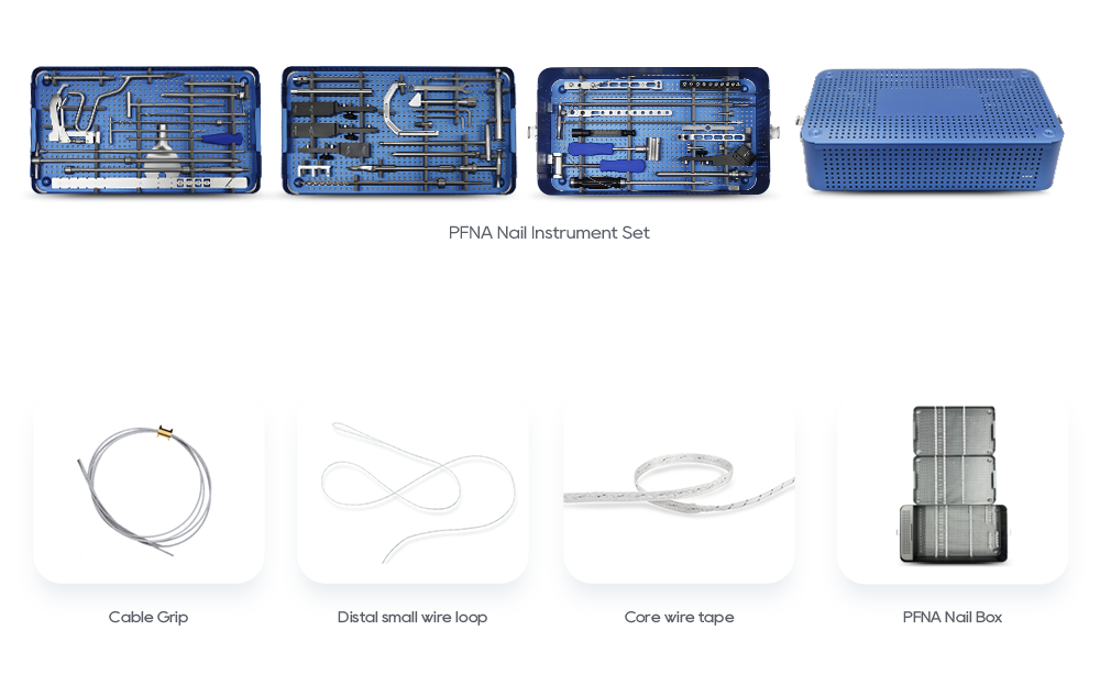 PFN Nail Instrument Set, Cable Grips, Core Wire Tape, and Sterilization Box