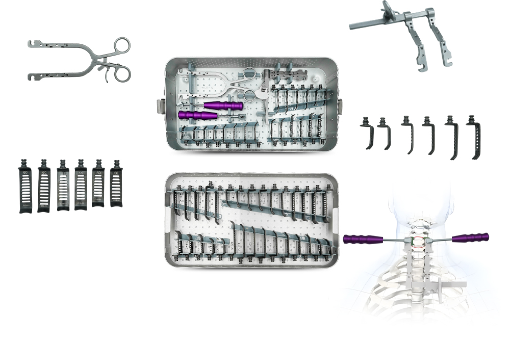 D&eacute;tails ya pince ya distraction, Retracteur double-joint, na ba lame na Chirurgie ya ACDF