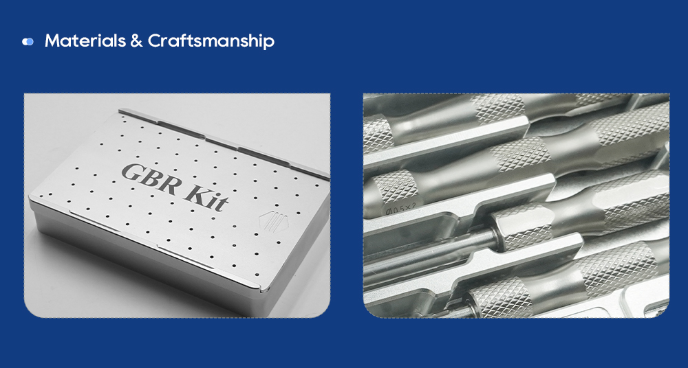 GBR kit aluminum case lid and knurled instrument handles close-up