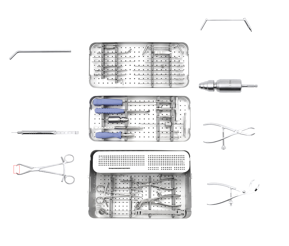 Detailed Orthopedic Surgical Instruments including Torque Handle, Depth Gauge, and Reduction Forceps