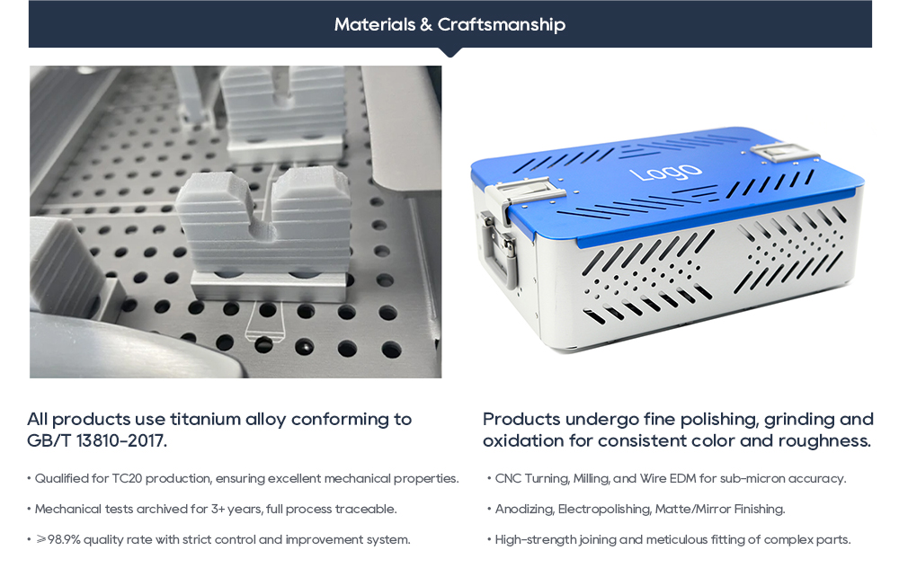 Prilagodljiva aluminijska kutija za instrumente sa silikonskim trakama protiv sudara i CNC strojno obrađenim implantatima
