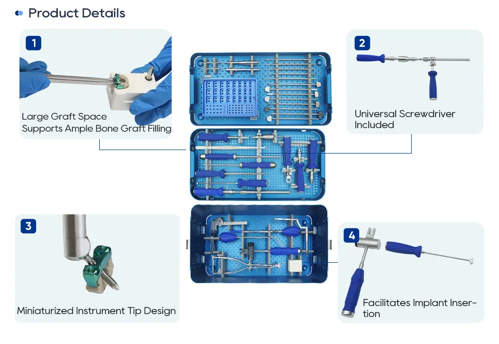 Zero-profile cervical cage instruments: bone graft loading block, universal screwdriver, miniaturized drill tip and cage inserter with mallet