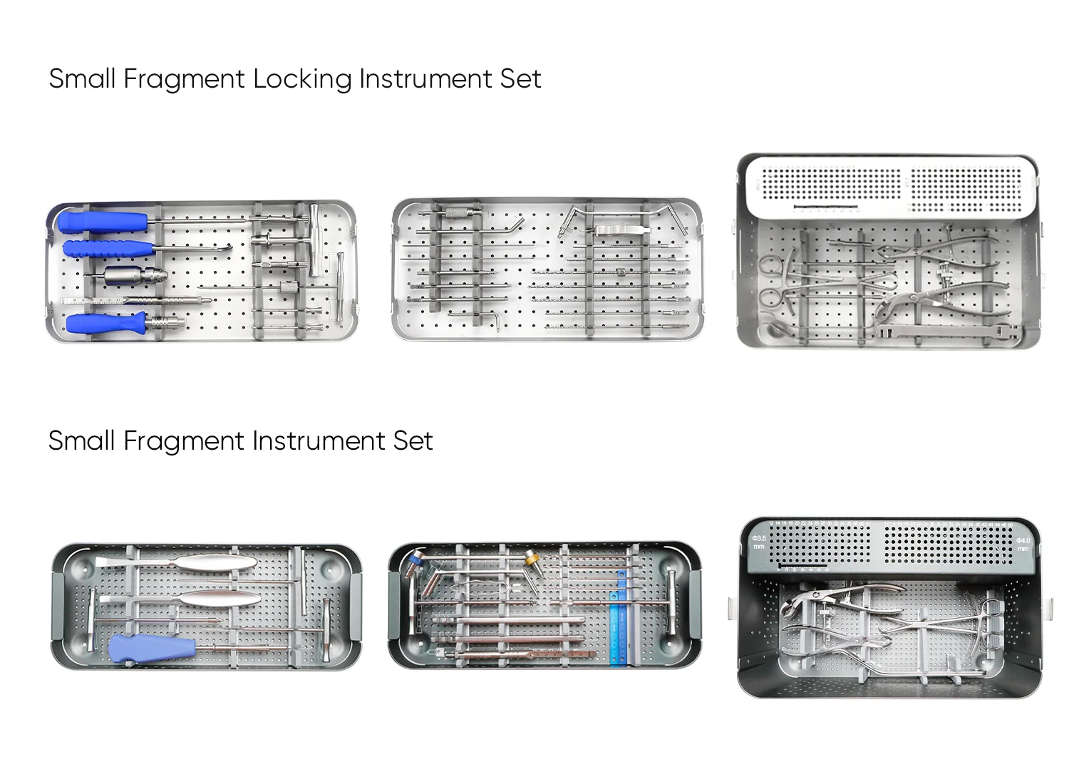 Locking and non-locking small fragment instrument trays